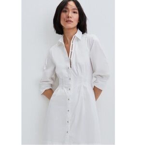 NWT Veronica Beard White Polina Button-Front Pleated Shirt Dress Sz